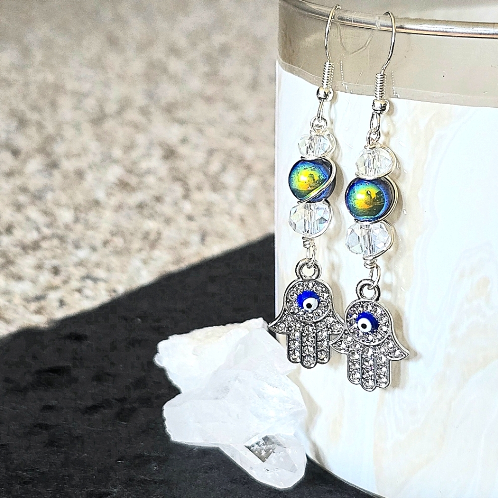 hamsa evil eye earrings // handmade energy protection amulet